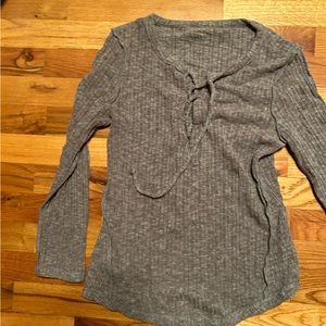 Lucky Brand gray ribbed lace up top